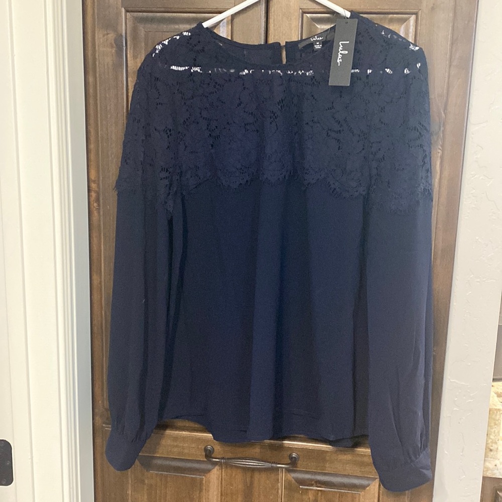 NWT- Lulus Navy Blue blouse- M
